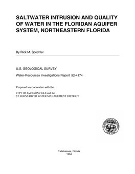Saltwater Intrusion and Quality of Water in the Floridan Aquifer System, Northeastern Florida