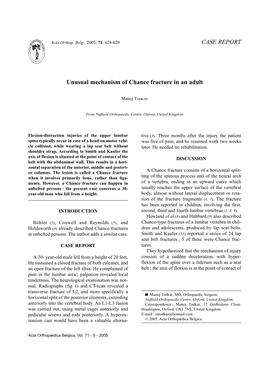 CASE REPORT Unusual Mechanism of Chance Fracture in an Adult