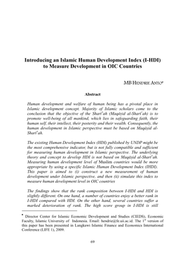 Introducing an Islamic Human Development Index (I-HDI) to Measure Development in OIC Countries