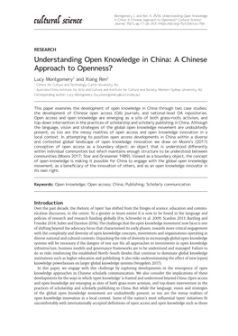 Understanding Open Knowledge in China: a Chinese Approach to Openness? Cultural Science Cultural Science Journal, 10(1), Pp