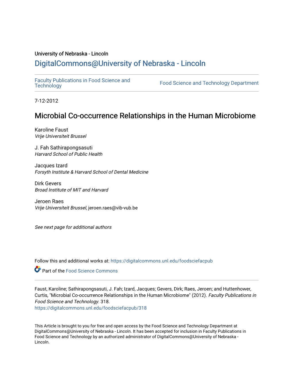 Microbial Co-Occurrence Relationships in the Human Microbiome