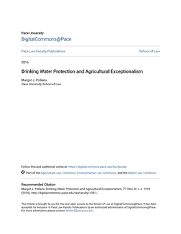 Drinking Water Protection and Agricultural Exceptionalism