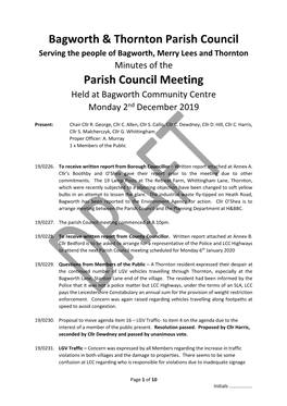 Bagworth & Thornton Parish Council Parish Council Meeting