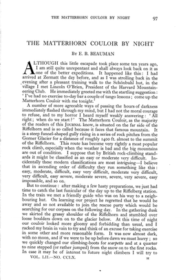 THE MATTERHORN COULOIR by NIGHT. E. B. Beauman