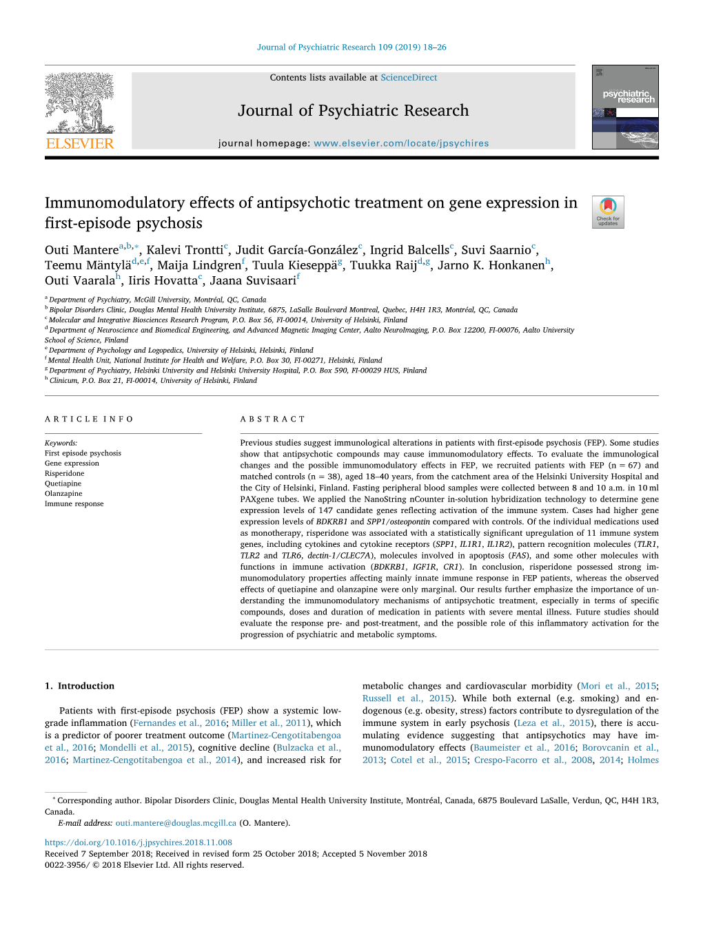 Immunomodulatory Effects of Antipsychotic Treatment on Gene