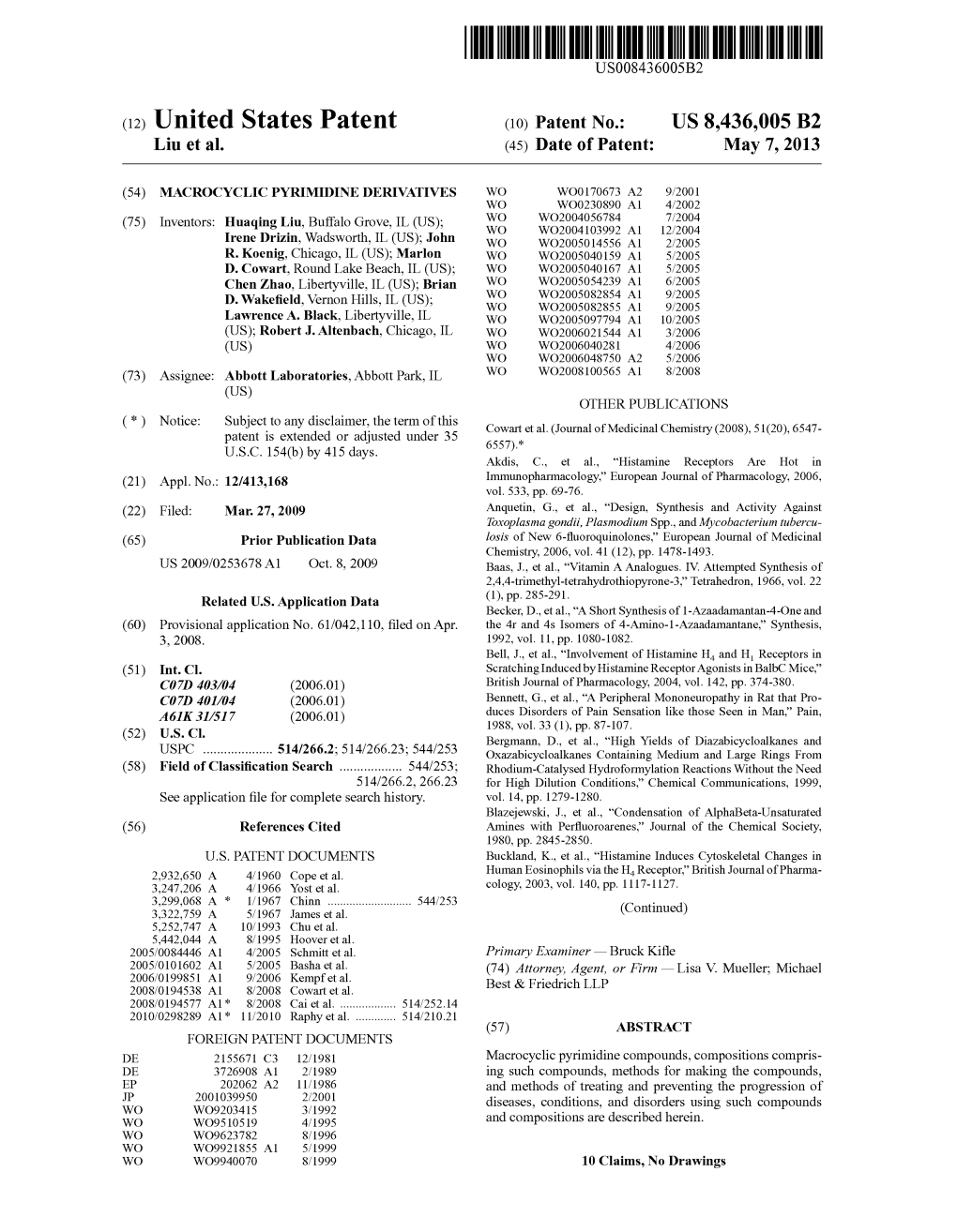 (12) United States Patent (10) Patent No.: US 8.436,005 B2 Liu Et Al