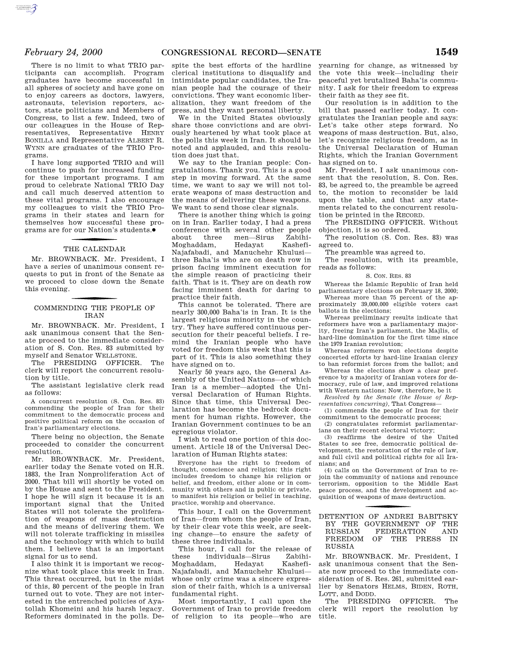 CONGRESSIONAL RECORD—SENATE February 24