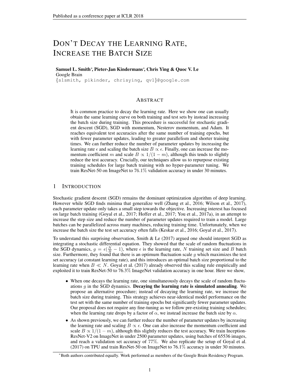 Don't Decay the Learning Rate, Increase the Batch Size