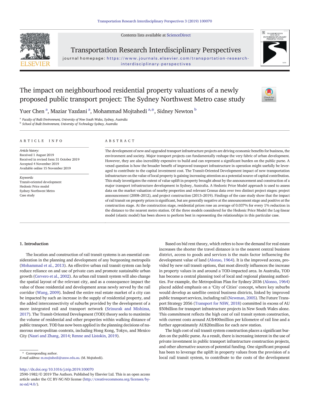 The Impact on Neighbourhood Residential Property Valuations of A