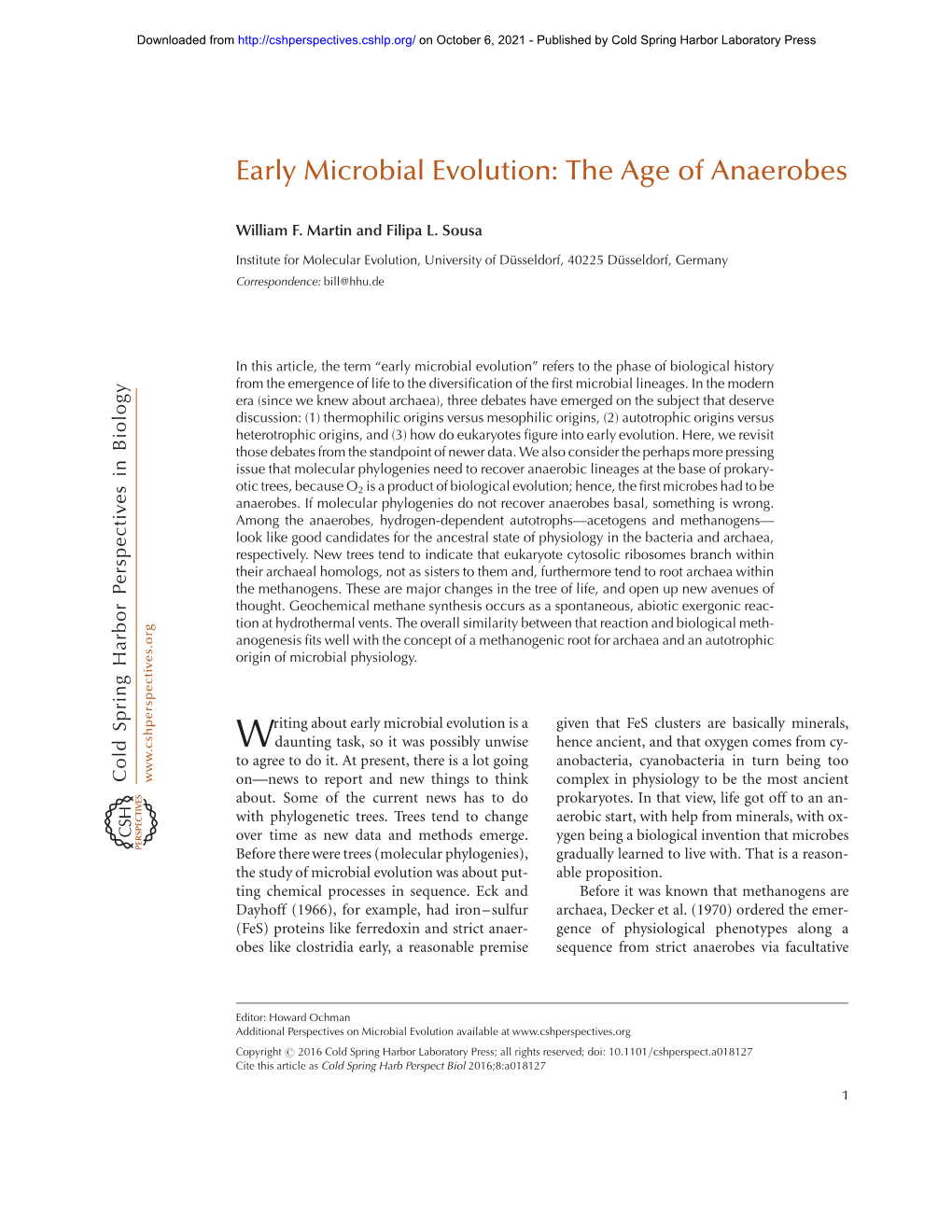 Early Microbial Evolution: the Age of Anaerobes