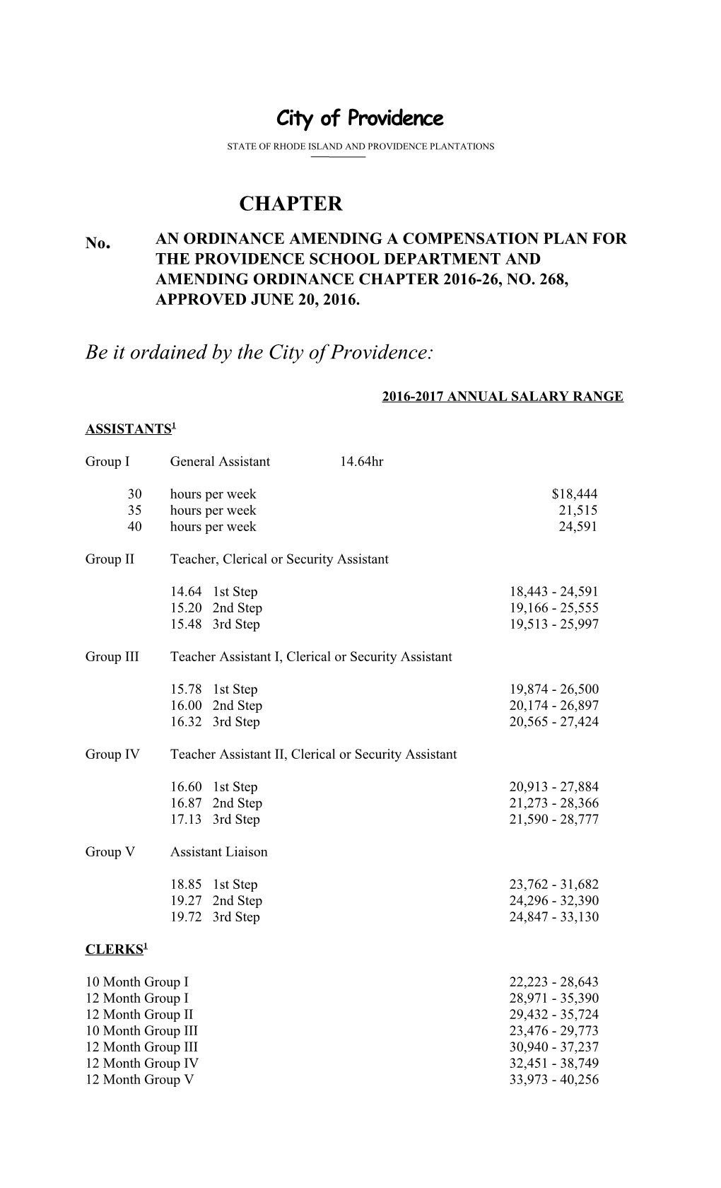 Ordinance 5317 - 2014-2015 Compensation Ordinance - School Department