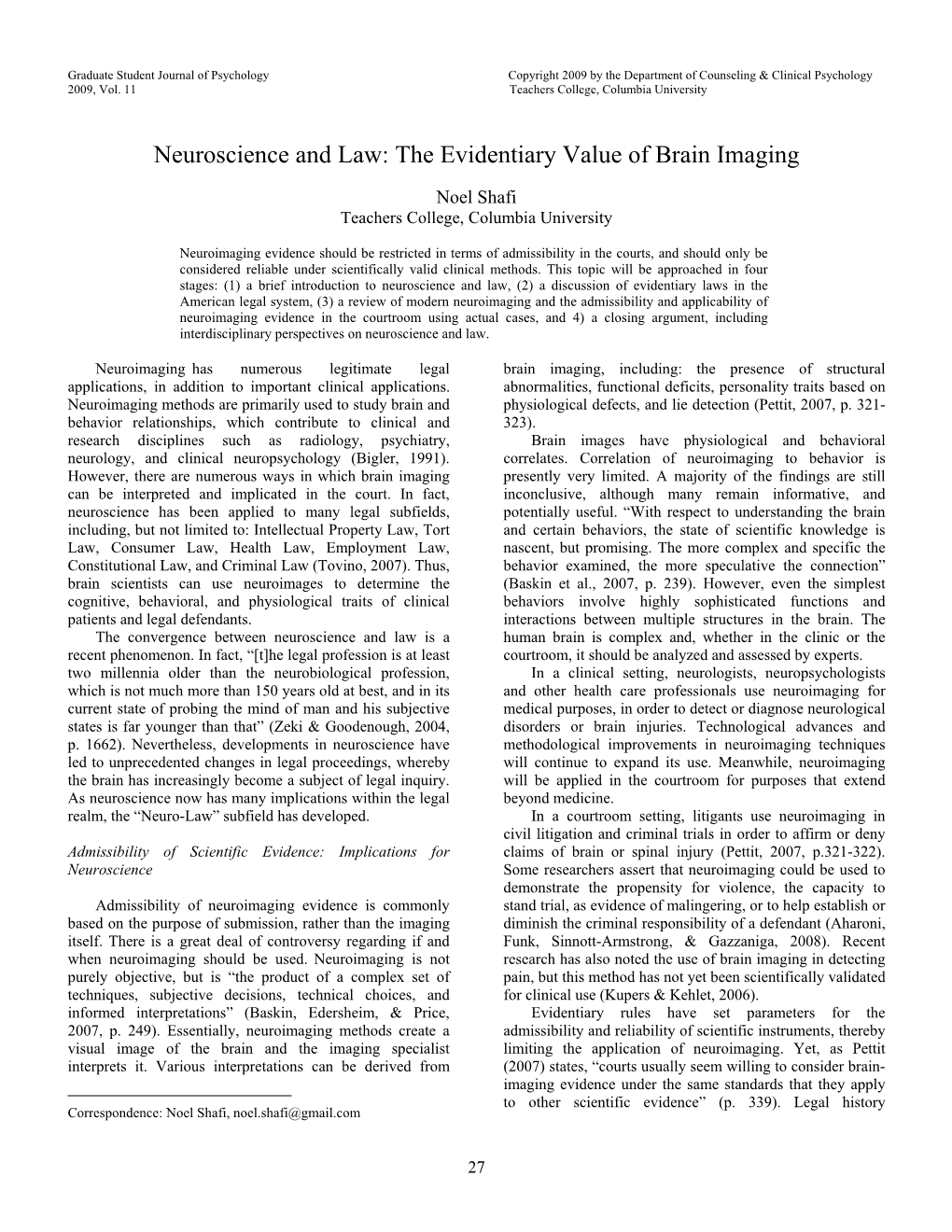 Neuroscience and Law: the Evidentiary Value of Brain Imaging