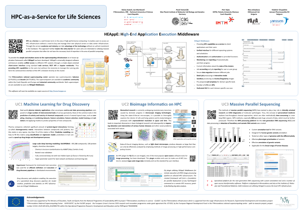 Heappe: High-End Application Execution Middleware UC1 Machine Learning for Drug Discovery UC2 Bioimage Informatics on HPC UC3 Ma