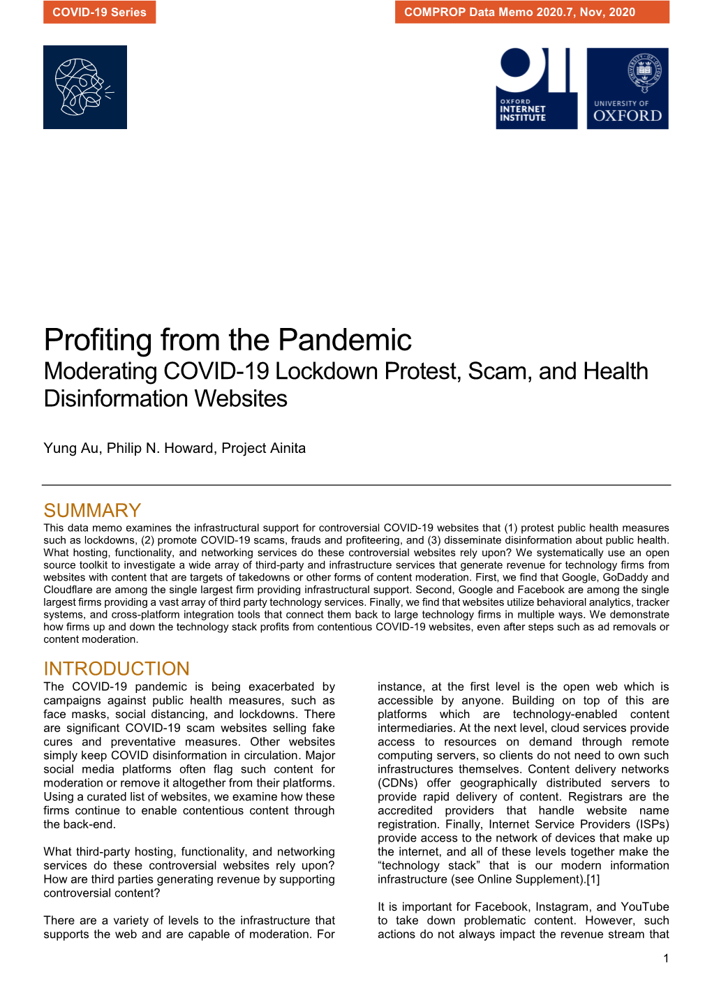 Profiting from the Pandemic Moderating COVID-19 Lockdown Protest, Scam, and Health Disinformation Websites