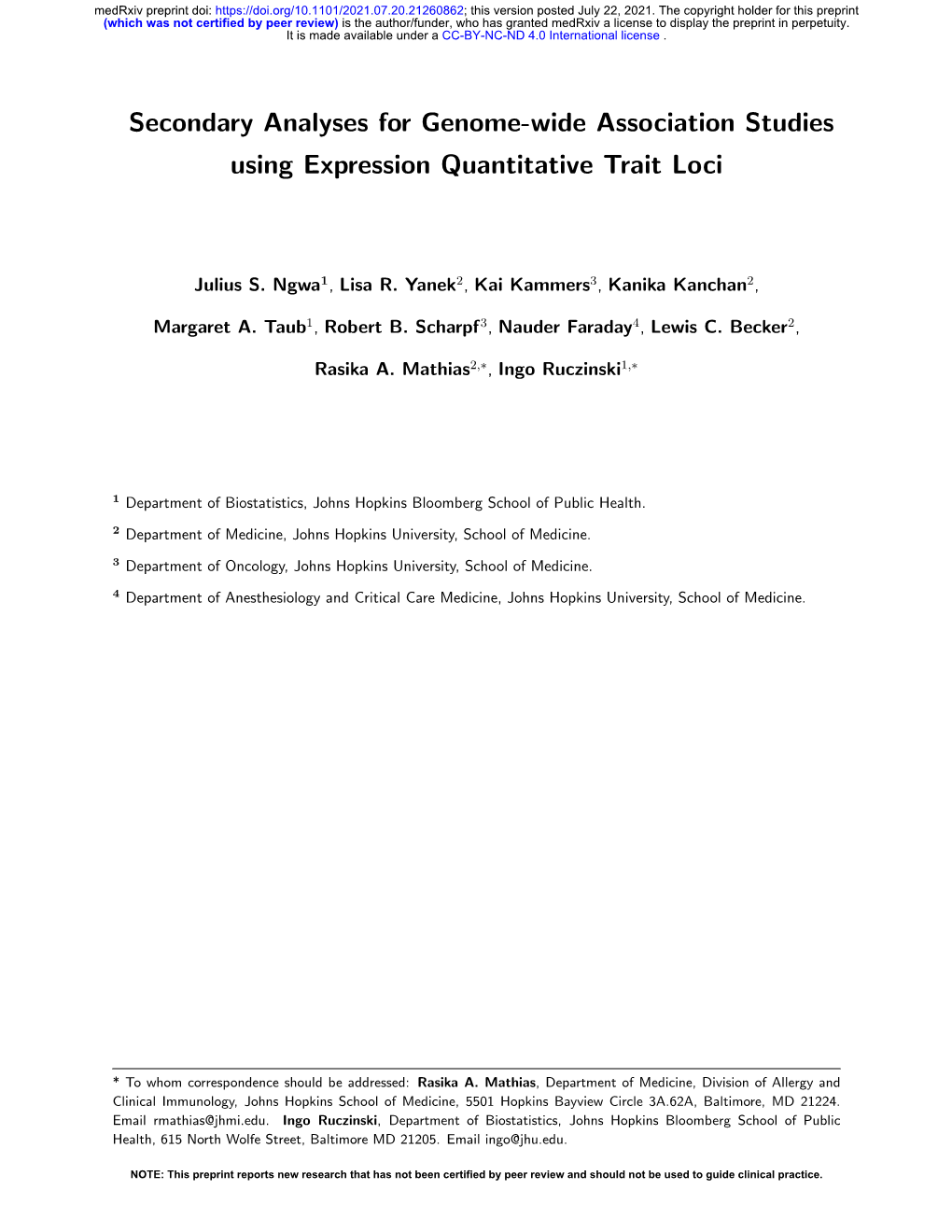 Secondary Analyses for Genome-Wide Association Studies Using Expression Quantitative Trait Loci