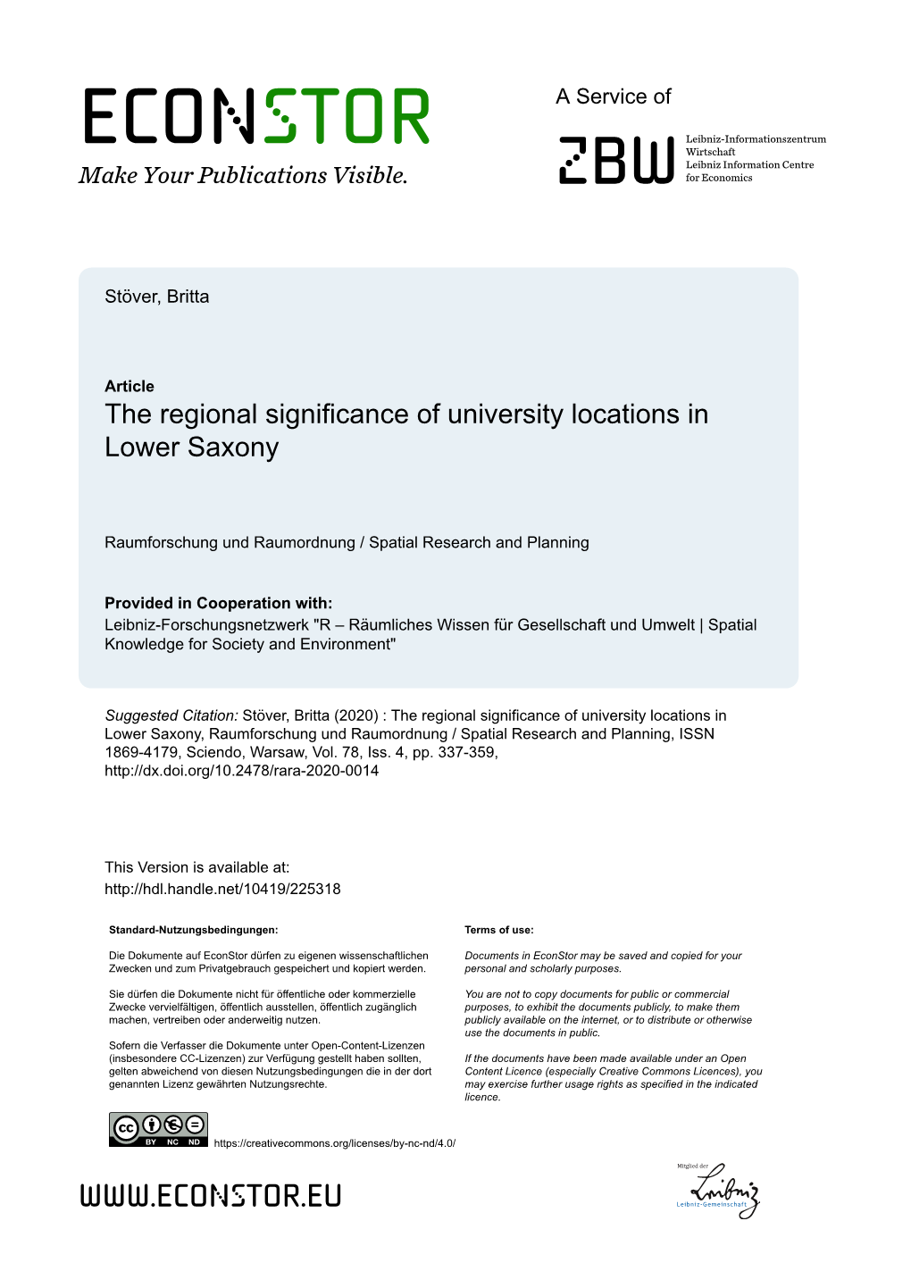 The Regional Significance of University Locations in Lower Saxony