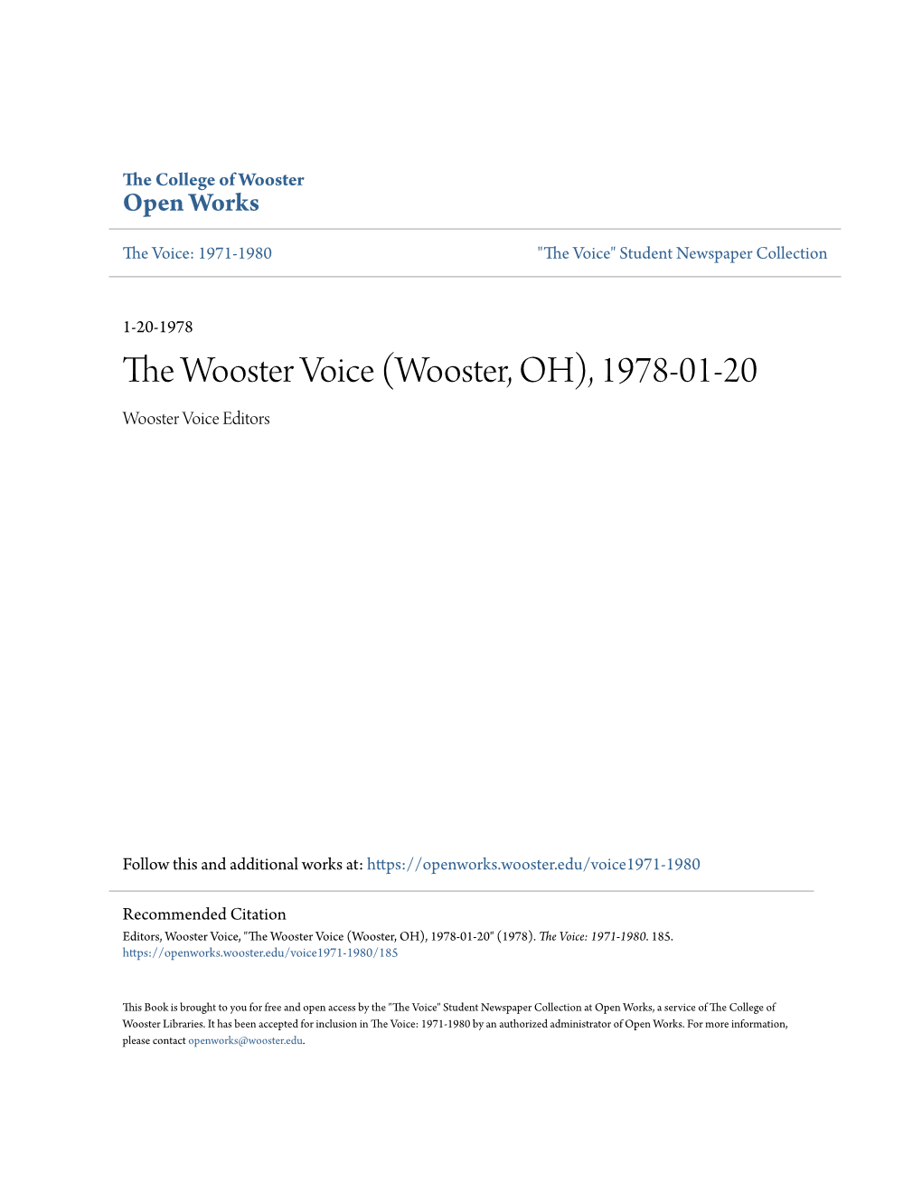 The WOOSTER VOICE Welcomes All Signed Letters to the Editor from Students, Faculty, Liberation." Human Liberation, Applying to All Humans, Male and Female Alike