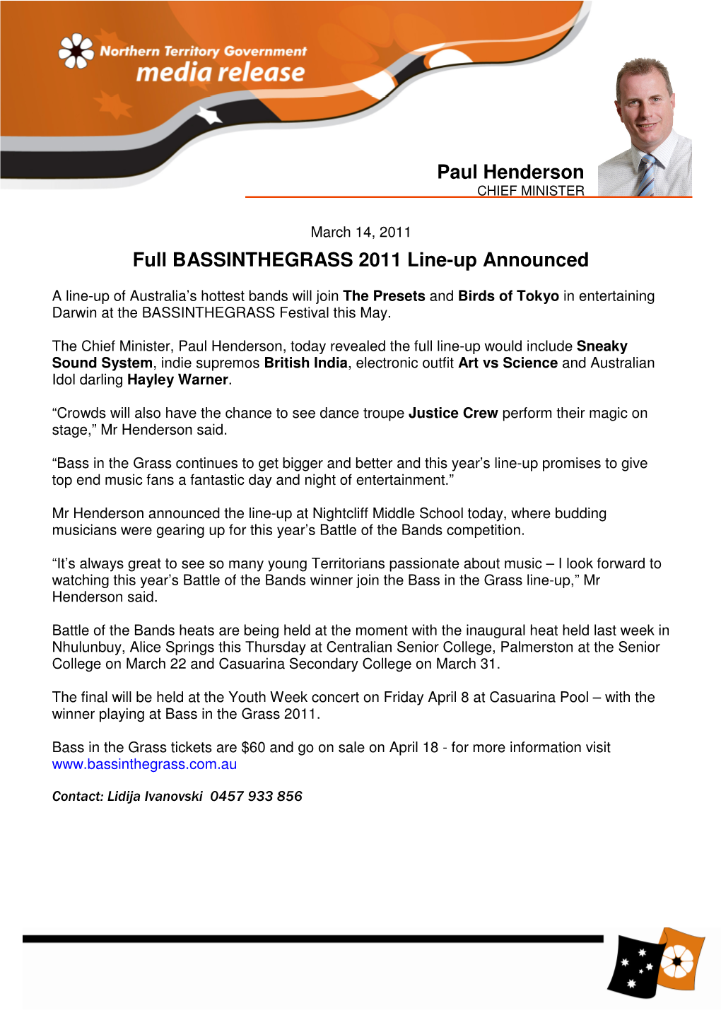 Paul Henderson Full BASSINTHEGRASS 2011 Line-Up