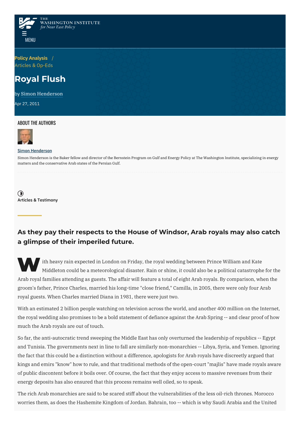 Royal Flush | the Washington Institute