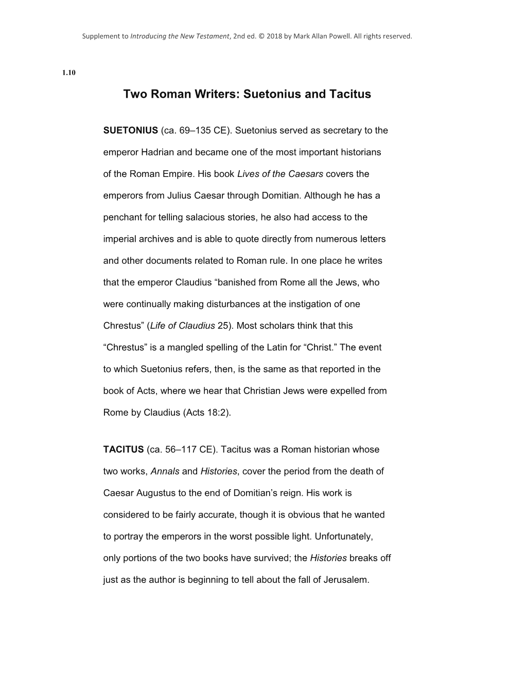 Two Roman Writers: Suetonius and Tacitus