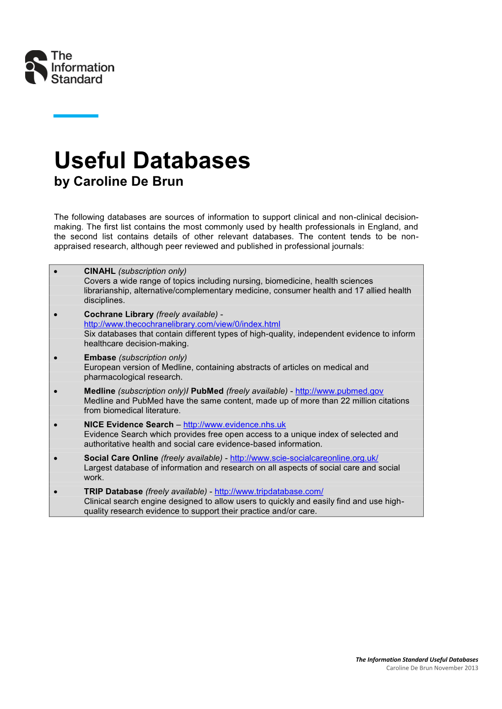 Useful Databases by Caroline De Brun