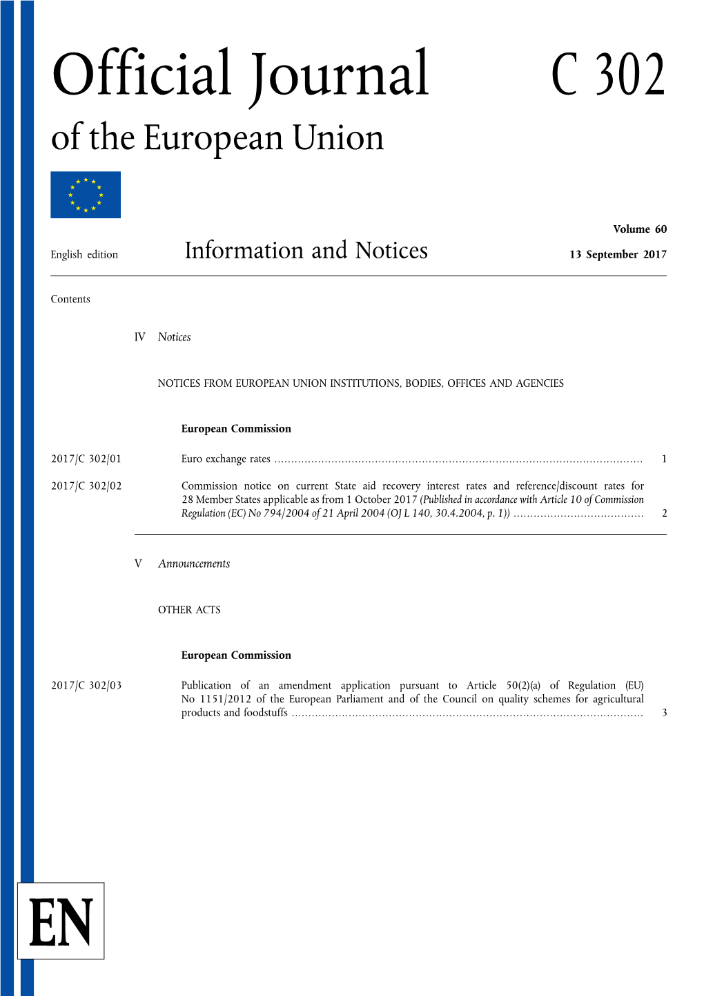 Official Journal C 302 of the European Union