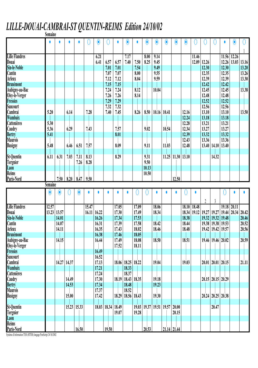 LILLE-DOUAI-CAMBRAI-ST QUENTIN-REIMS Edition 24/10/02 Semaine