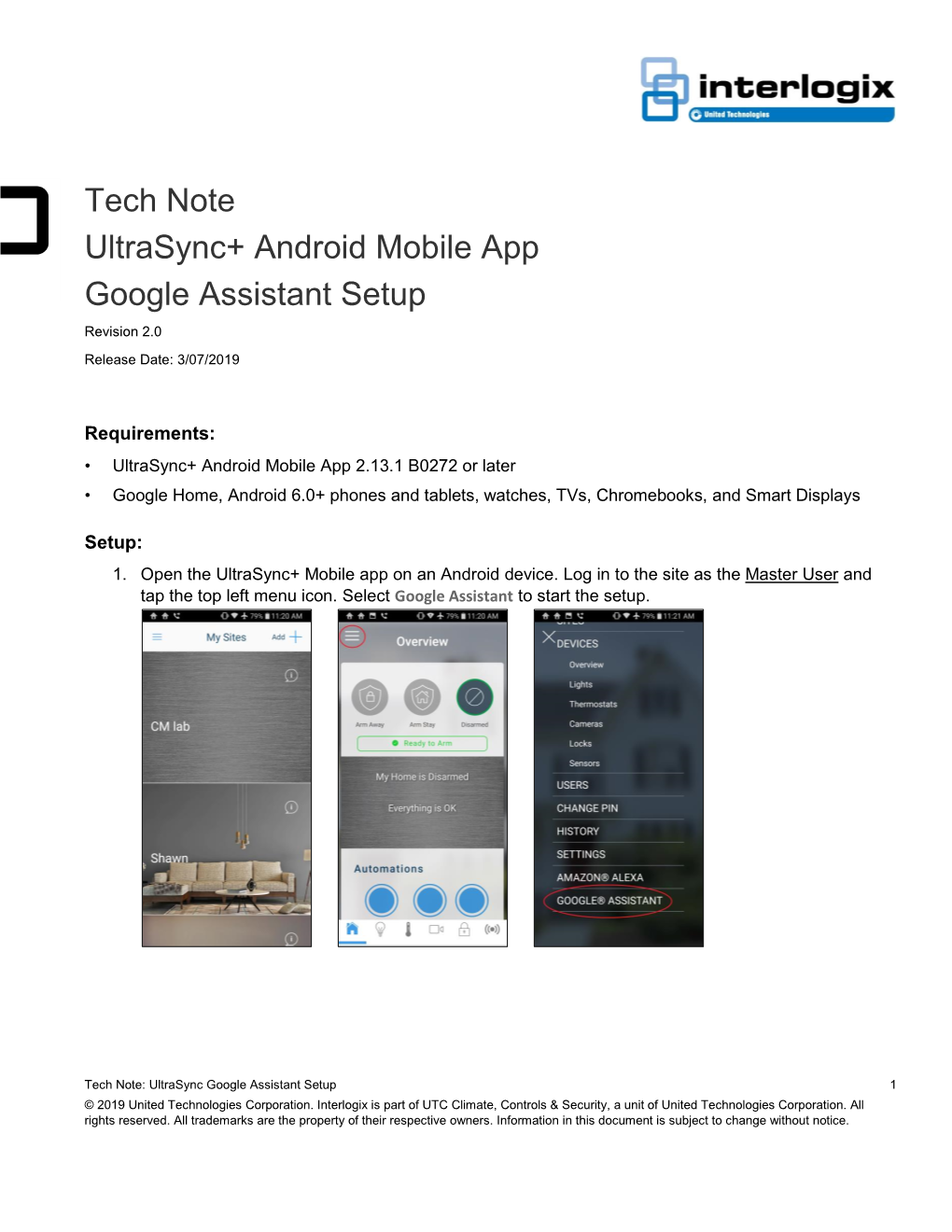 Ultrasync Google Assistant Setup 1 © 2019 United Technologies Corporation