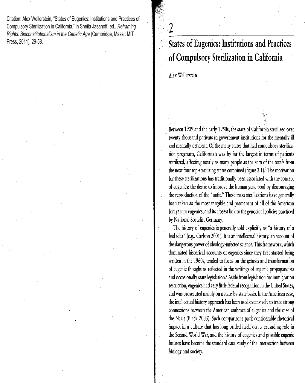 States of Eugenics: Institutions and Practices of Compulsory Sterilization in California