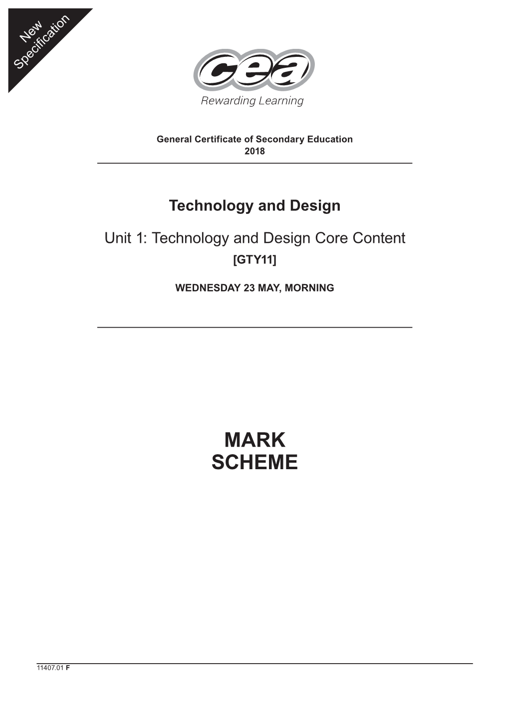 11407.01 GCSE Technology and Design Unit 1 Core MS Summer