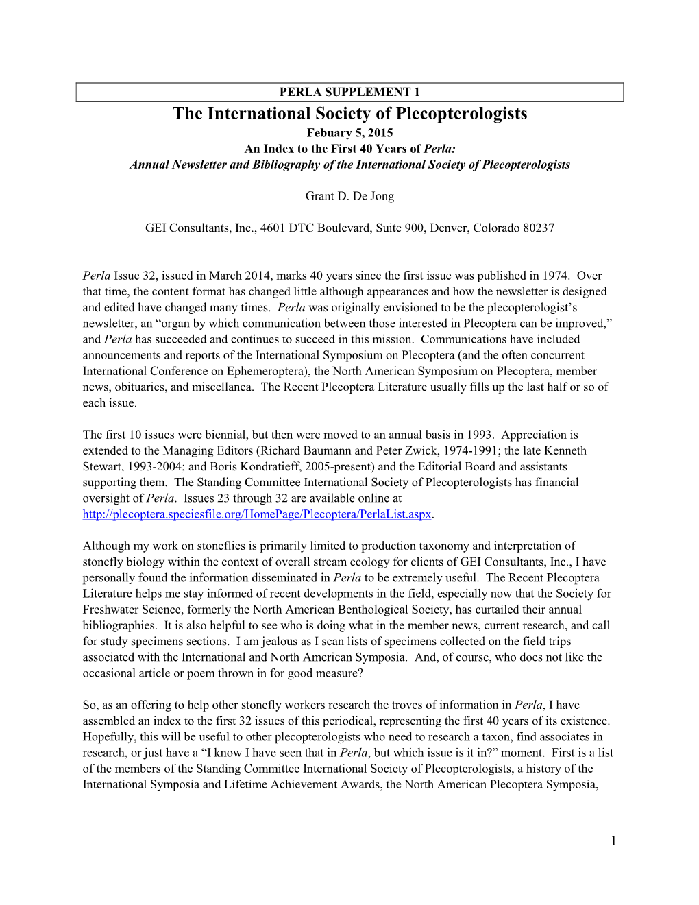 The International Society of Plecopterologists