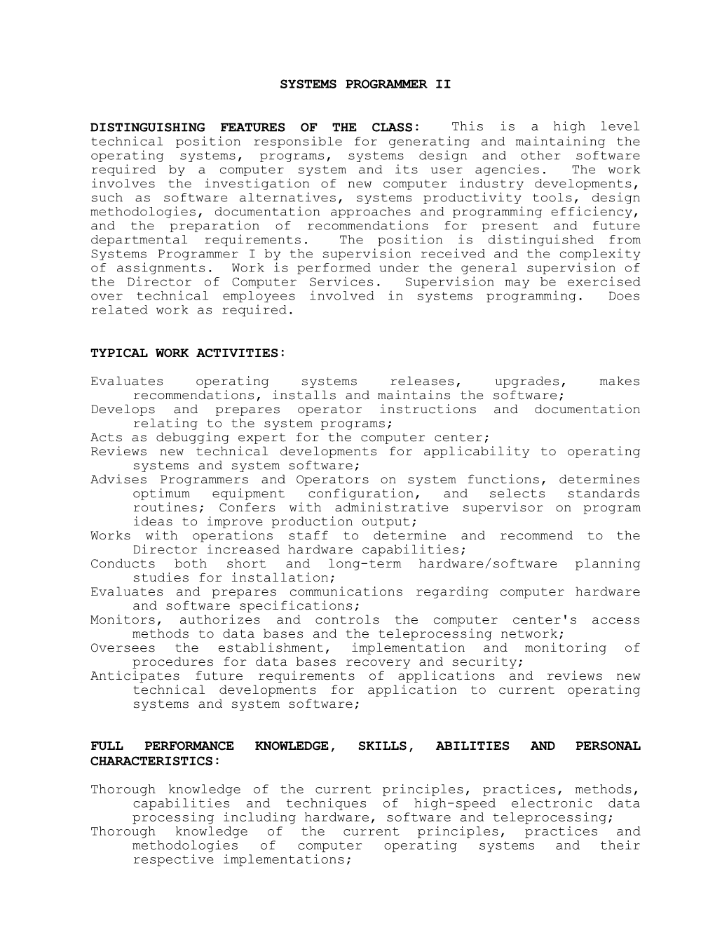 Systems Programmer Ii