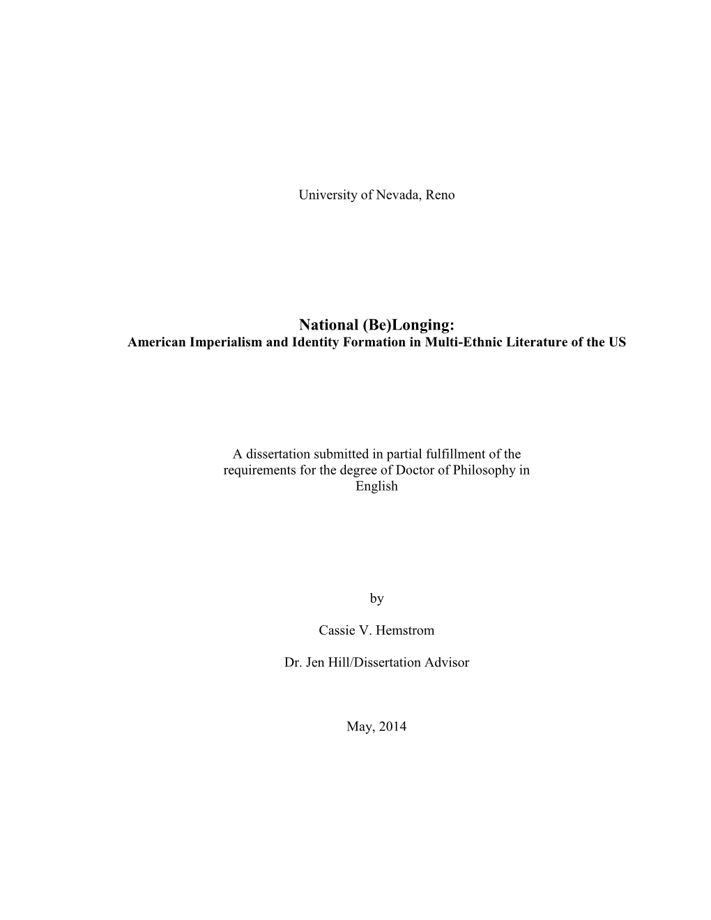 National (Be)Longing: American Imperialism and Identity Formation in Multi-Ethnic Literature of the US