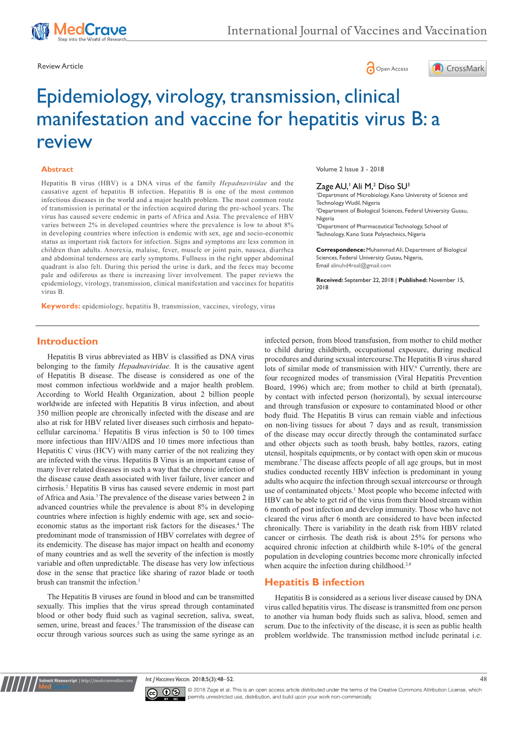 Epidemiology, Virology, Transmission, Clinical Manifestation and Vaccine for Hepatitis Virus B: a Review