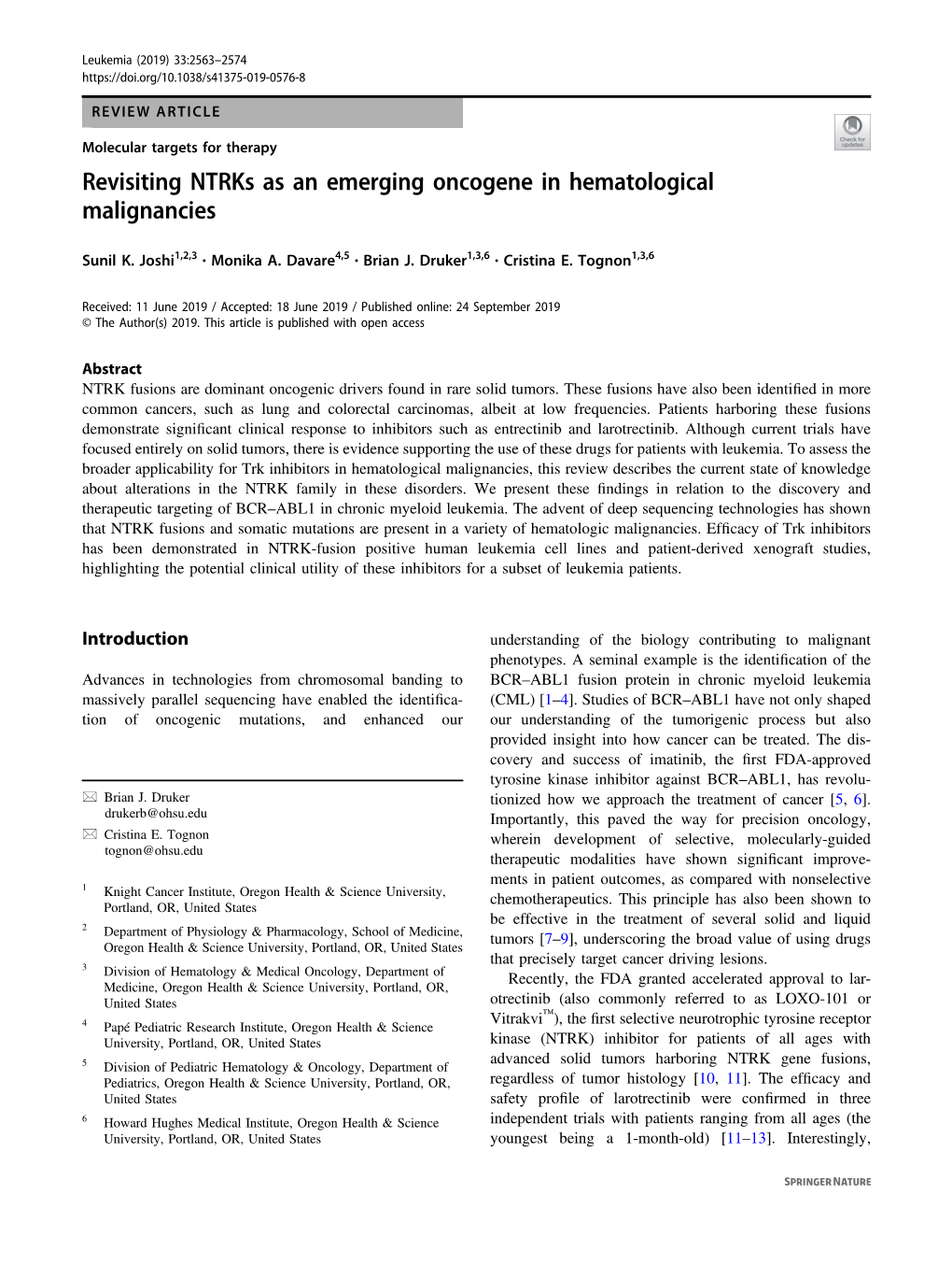 Revisiting Ntrks As an Emerging Oncogene in Hematological Malignancies