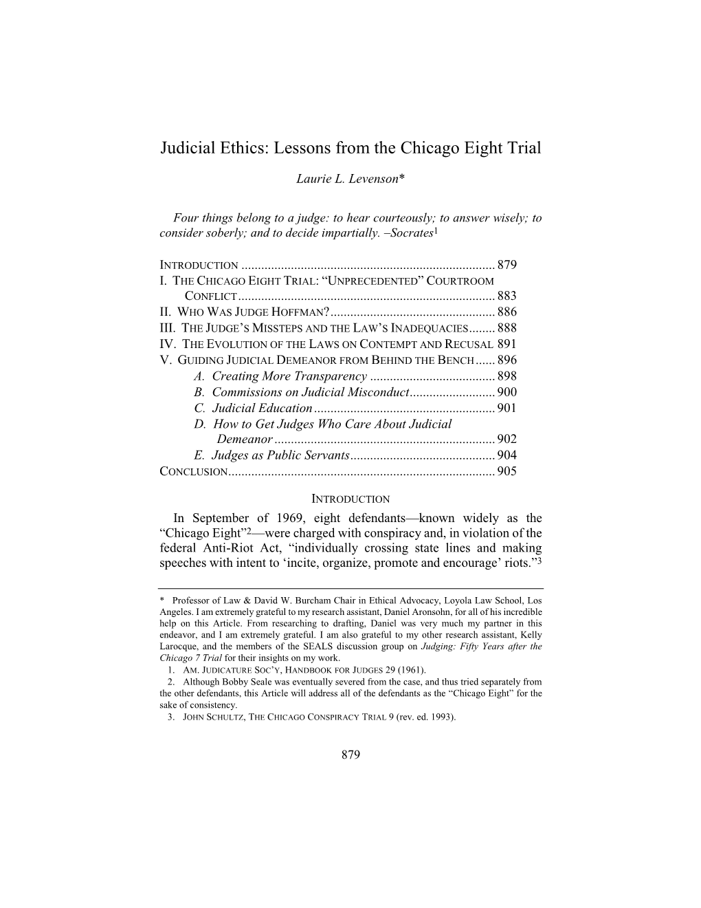 Judicial Ethics: Lessons from the Chicago Eight Trial