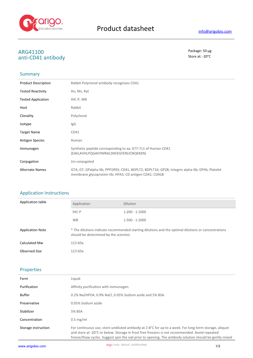 Anti-CD41 Antibody (ARG41100)