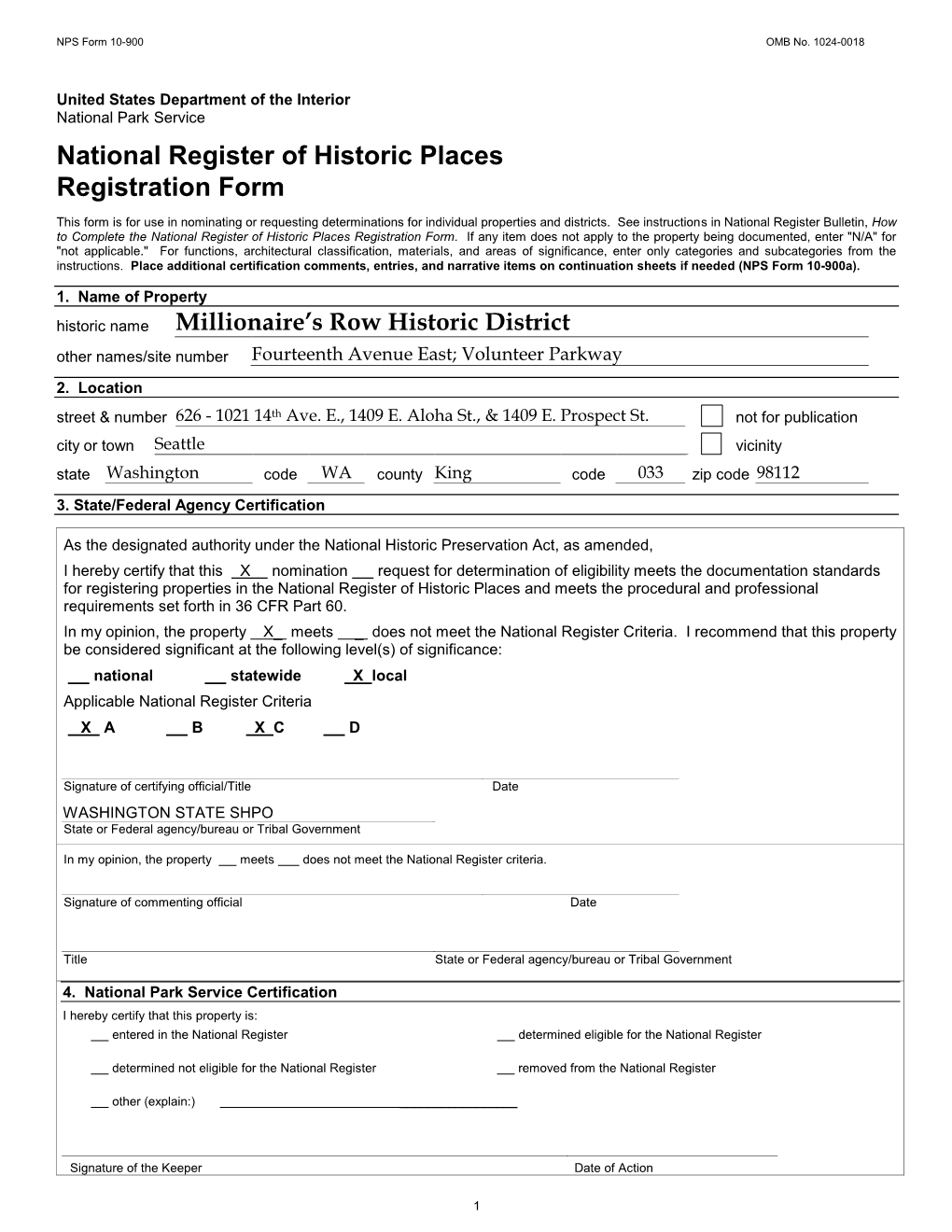 NPS Form 10 900 OMB No. 1024 0018