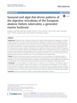 Seasonal and Algal Diet-Driven Patterns of the Digestive Microbiota