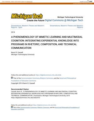 A Phenomenology of Mimetic Learning and Multimodal Cognition: Integrating Experiential Knowledge Into Programs in Rhetoric, Composition, and Technical Communication
