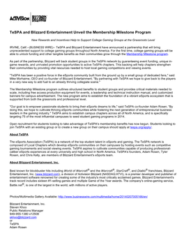 Tespa and Blizzard Entertainment Unveil the Membership Milestone Program