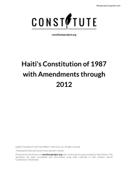 Haiti's Constitution of 1987 with Amendments Through 2012