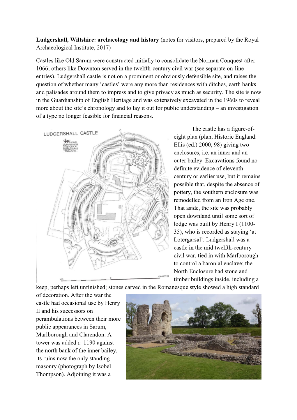 Ludgershall, Wiltshire: Archaeology and History (Notes for Visitors, Prepared by the Royal Archaeological Institute, 2017) Castl