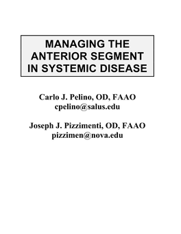 Managing the Anterior Segment in Systemic Disease