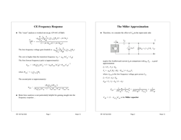 CE Frequency Response the Miller Approximation