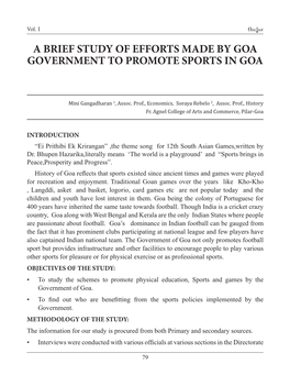 A Brief Study of Efforts Made by Goa Government to Promote Sports in Goa