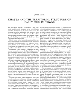 Khatta and the Territorial Structure of Earl Y Muslim Towns