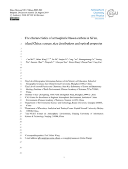 The Characteristics of Atmospheric Brown Carbon in Xi'an, Inland China