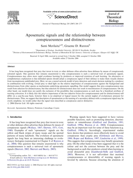 Aposematic Signals and the Relationship Between Conspicuousness and Distinctiveness