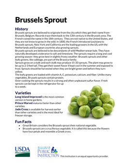 Brussels Sprout History Brussels Sprouts Are Believed to Originate from the City Which They Get Their Name From- Brussels, Belgium